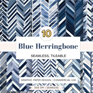 SEAMLESS Digital Paper - Blue Herringbone - 10 Designs - - Print On Demand - Scrapbooking - DIY Projekte - Design