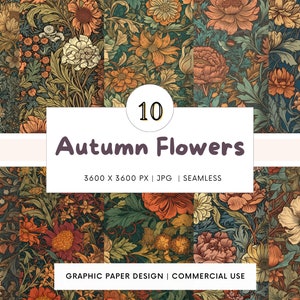 SEAMLESS Digital Paper - William Morris AUTUMN FLOWERS - 10 Designs - - Print On Demand - Scrapbooking - Projekte