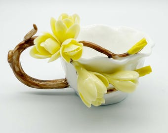 Handmade Floral Ceramic Mug – Artistic Blossom Tea Cup, Breakfast Pottery