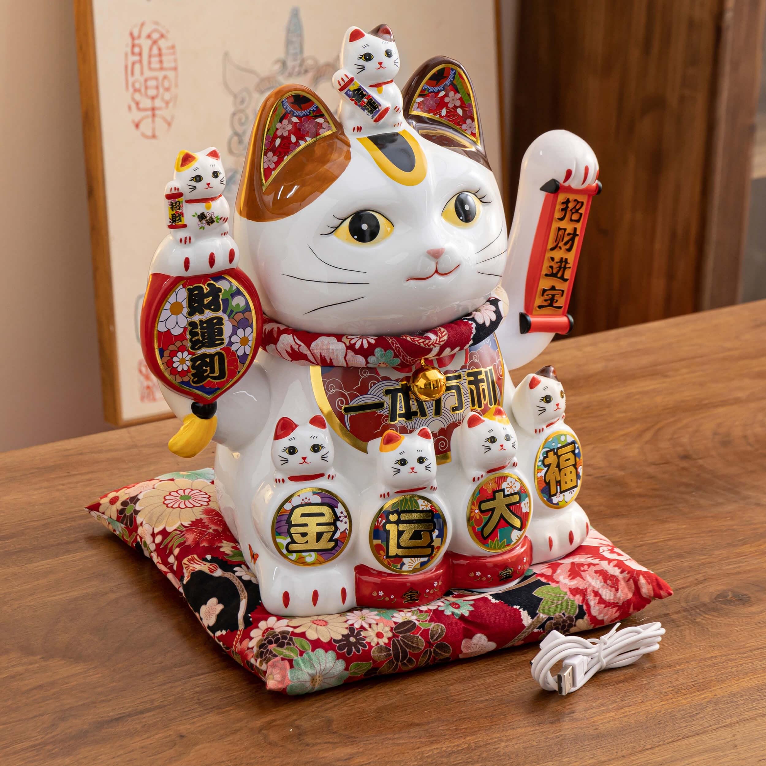 Grand Seiko Lucky Cat 陶器 置物 Lucky Fortune Waving Cat, Grand Opening Gift, House Warming Gift