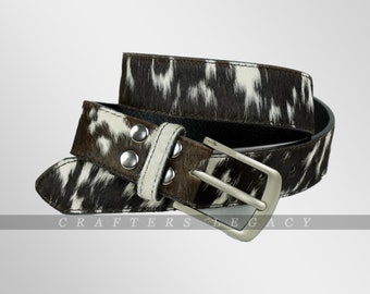 Real leather belt handmade cowhide belt hair-on-hide belt with real leather backing handcrafted leather belt natural cow skin unisex belt