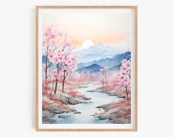 Korean Minhwa Poster: Asian Scenery and Flower Wall Art