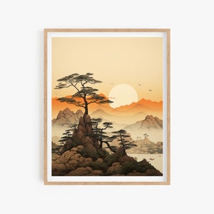 Korean Art Wall Poster, Nature and Mountain Poster, Wall Decor Asian Minhwa Style, Korean Painting