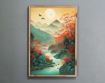 Korean Wall Art, Minhwa Inspired Korean Wall Decor, Korean Art Print, Korean Traditional, Home Decor, Korean Style Forest