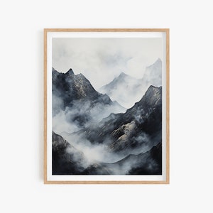 Korean Art Wall Decor, Asian Mountain Poster, Wall Decor Asian Style, Water Color Korean Minhwa Inspired Painting