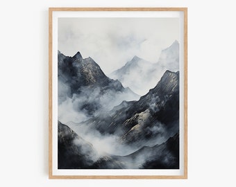 Korean Mountain Art Print: Asian Watercolor Painting