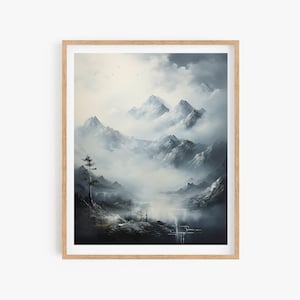 Korean Mountain Art Poster | Minhwa Inspired Korean Painting | Asian Wall Decor | Traditional Korean Style Wall Art