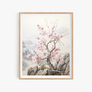 Korean Art Wall, Asian Flower Poster, Wall Decor Asian Style, Korean Painting Minhwa Inspired