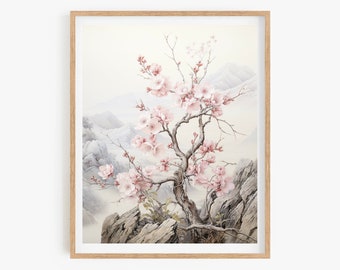 Korean Minhwa Art Print: Asian Cherry Blossom Poster