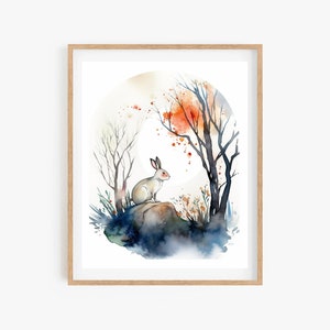 Korean Art Wall Poster, Rabbit Poster, Asian Style Wall Decor, Korean Painting, Minhwa Inspired Korean Painting
