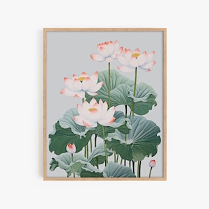 Korean Art Wall Poster, Flower and Mountain Poster, Wall Decor Asian Style, Korean Painting Minhwa Inspired Painting
