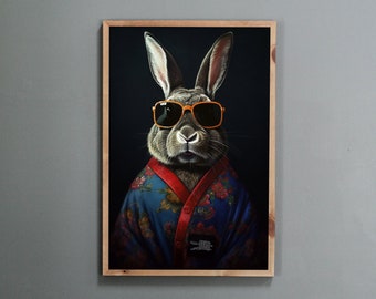 Korean Minhwa Art Print: Rabbit with Sunglasses (Digital Download)