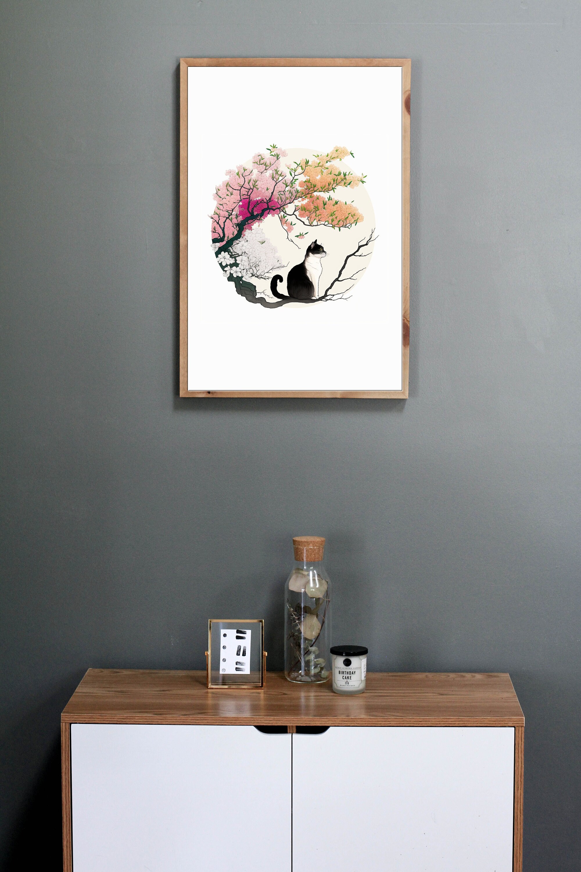 Korean Minhwa Folk Inspired Home Decor Wall Art Cat