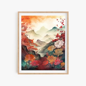 Korean Art Wall Poster, Korean Painting Minhwa Inspired, Natural Korean Poster, Wall Decor Asian Style, Korean Wall Print