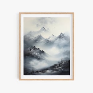 Korean Traditional Art Wall, Watercolor Mountain Poster, Wall Decor Asian Style, Korean Painting Minhwa Inspired Painting Poster