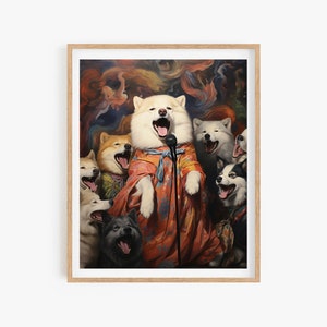 Korean Art Minhwa Inspired Dog Singer Poster, Minhwa Art Poster, Wall Decor Asian Style, Korean Painting Minhwa Inspired