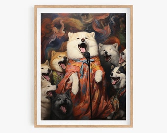 Korean Minhwa Art Poster: Comical Dog Singer, Asian Style Wall Decor