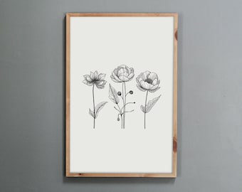 Korean Minhwa Flower Print: Asian Floral Wall Art (Digital Download)