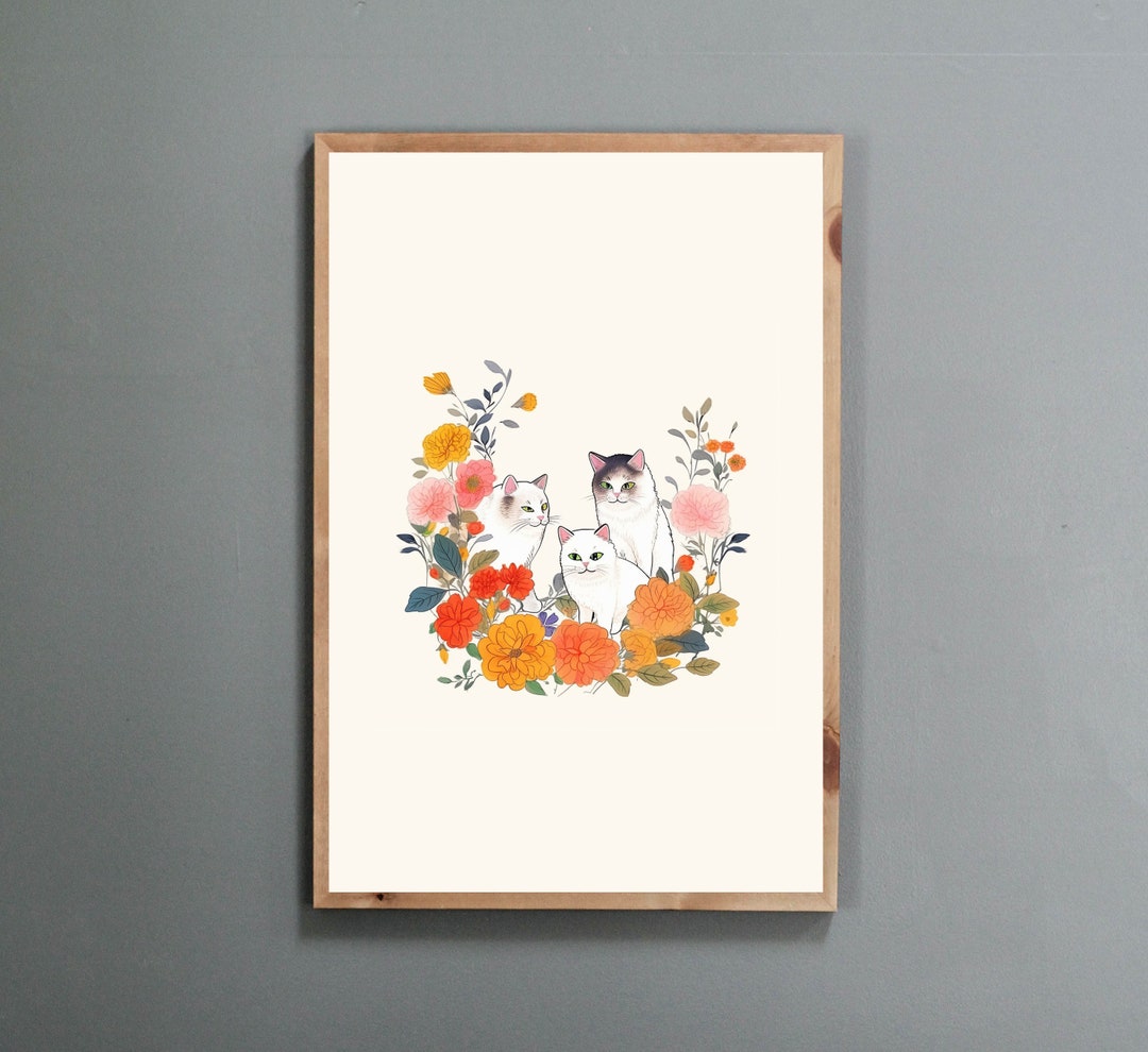 Korean Minhwa Folk Inspired Home Decor Wall Art Cat