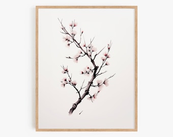 Minhwa Korean Flower Branch Art Print: Traditional Home Decor (Digital Download)