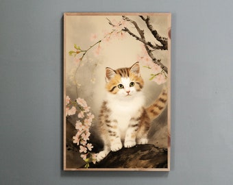 Cats and Flowers Print: Korean Minhwa Inspired Wall Art (Digital Download)