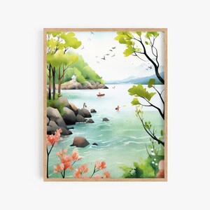 Korean Digital Art, Korean Art Wall, Watercolor Poster, Wall Decor Asian Style, Korean Painting Poster, Summer Vibe