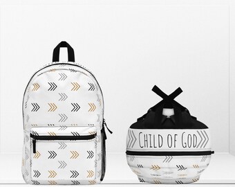 Child of God Backpack| Christian Kid's Backpack | Bible Inspired Back to School Supplies| Catholic Children Book Bag | Boy's Arrow Bag