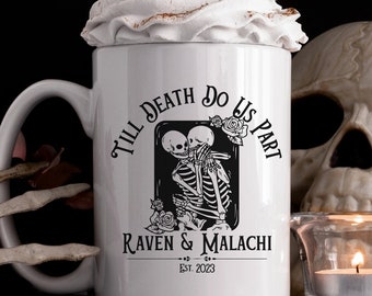 Till Death do us Part Couples Gothic Mugs - Custom Fall Wedding Mugs - Gothic Wedding - Vintage Halloween Mug - Spooky Season Mug - Skeleton