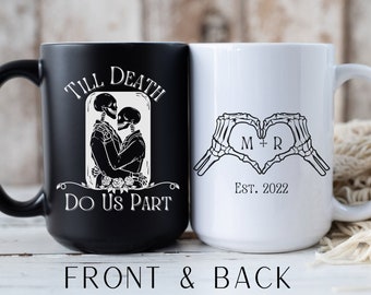 Till Death do us Part Couples Gothic Mugs - Custom Fall Wedding Mugs - Gothic Wedding - Vintage Halloween Mug - Spooky Season Mug - Skeleton