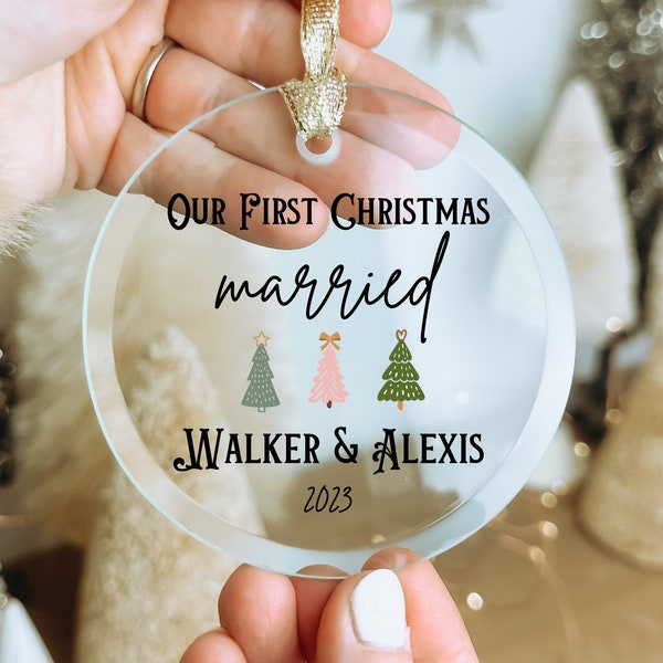 Personalized Our First Christmas Married Acrylic Ornament - Custom Couples Gift - Christmas Gift for Him and Her - 1st XMas- Newly Wed Gifts