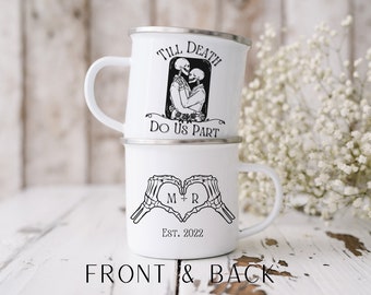 Till Death do us Part Couples Gothic Mugs - Custom Fall Wedding Mugs - Gothic Wedding - Vintage Halloween Mug - Spooky Season Mug - Skeleton