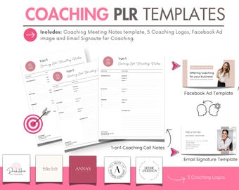 Coaching PLR Template Bundle: Logos, Notes, Ads (Canva Editable)