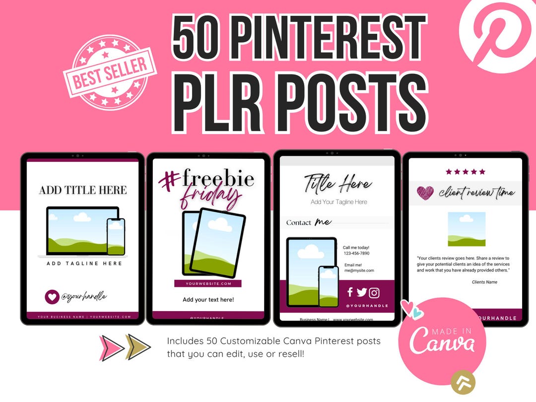 Printres Posts 50 PLR Pinterest Pin Templates: Customizable Canva Ad Posts - Etsy