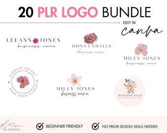 20 plantillas de logotipos comerciales PLR / Kit de marca Canva editable con derechos de reventa