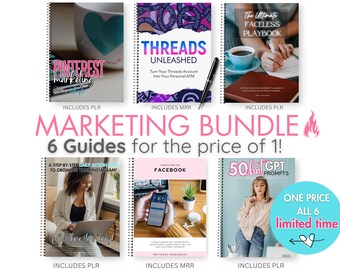 Paquete de guía de marketing: indicaciones de ChatGPT, hilos, Pinterest (PLR/MRR)