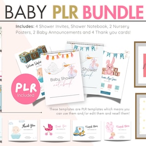 Plantillas PLR de Baby Canva / Anuncios / Tarjetas de agradecimiento / Cuaderno de ducha / ¡Derechos PLR!