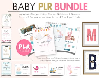 Baby Canva PLR Vorlagen Bündel | Grußkarten, Danksagungskarten & Notizbuch | Eigenmarkenrechte