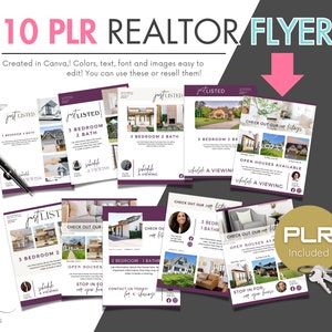 10 PLR Canva Realtor Flyer Bundle | PLR Included! Resell or Use!