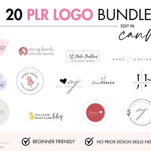 20 PLR Business Logo Templates | Editable Canva Branding Kit | Customizable Logo Bundle with Resell Rights