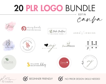 20 plantillas de logotipos comerciales PLR / Kit de marca Canva editable / Paquete de logotipos personalizables con derechos de reventa