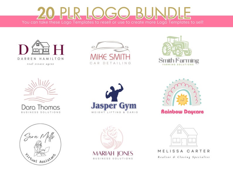 20 PLR Business Logo Bundle | Resell Rights Included!