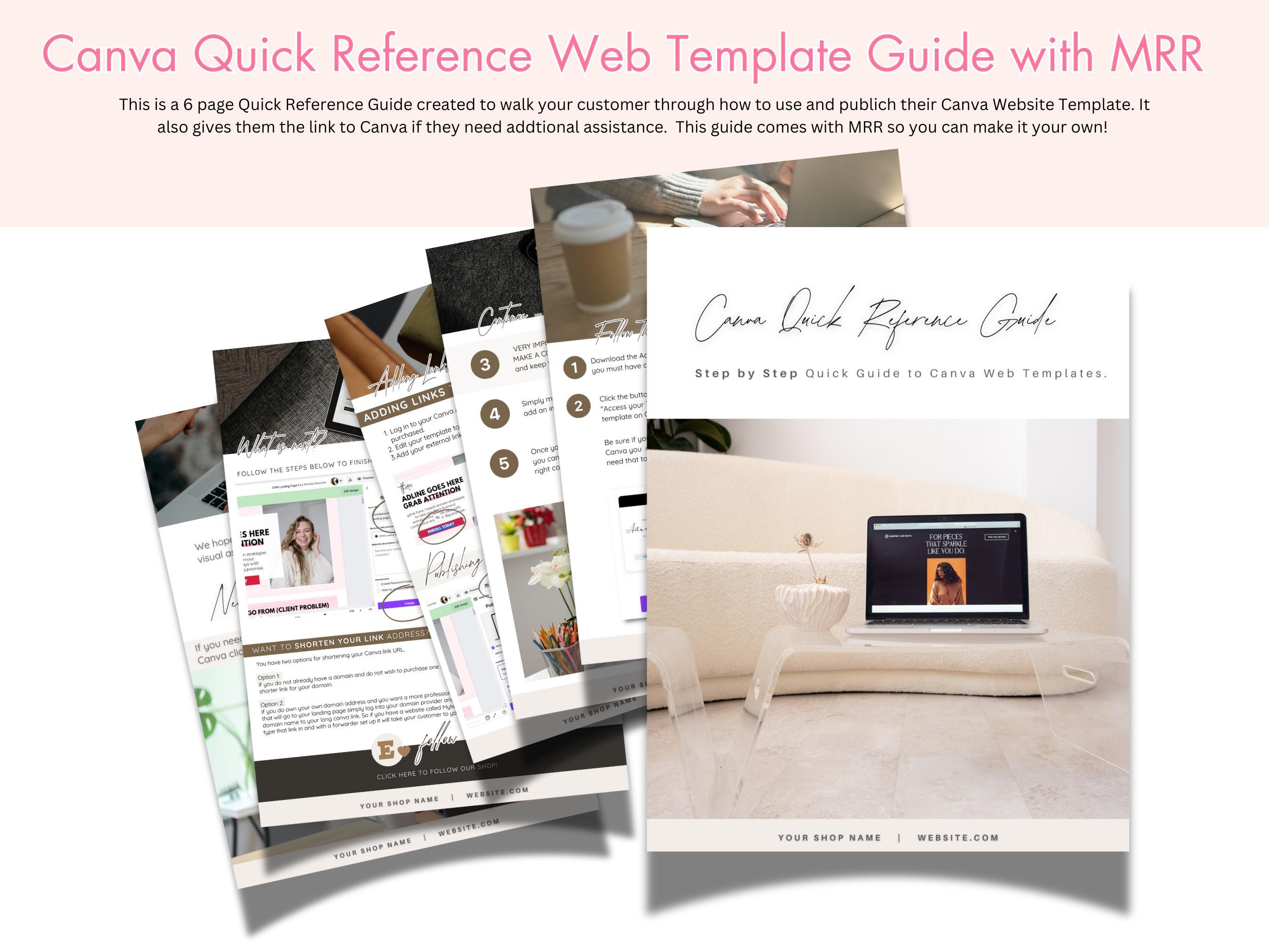 Canva Website Template Quick Reference Guide (MRR Included) - Etsy