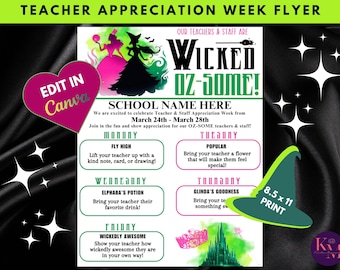 Teacher and Staff Appreciation Week Flyer, "Wicked". Personalize on Canva and print!