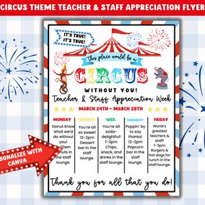 Dépliant de la Semaine d'appréciation des enseignants et du personnel sur le thème du cirque
