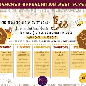 Teacher Appreciation Week Flyer: "sweet as Can Bee" (canva Template) - Etsy