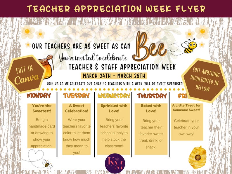 Teacher Appreciation Week Flyer: "sweet as Can Bee" (canva Template) - Etsy