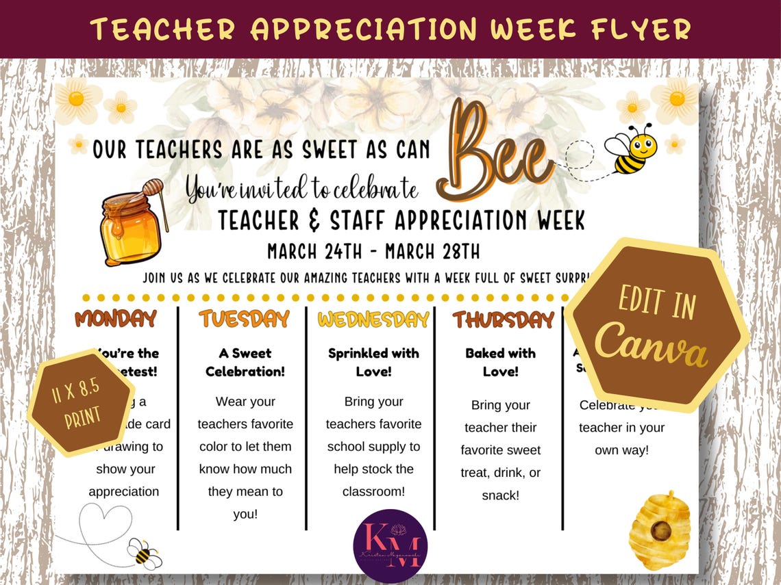 Teacher Appreciation Week Flyer: "sweet as Can Bee" (canva Template) - Etsy
