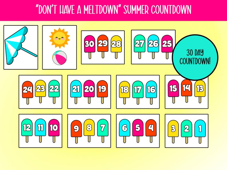 Bright and Fun Summer Break Countdown Bulletin Board Kit - Etsy