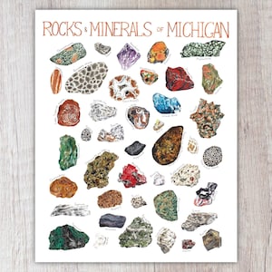 Rocks & Minerals of Michigan Art Print / Watercolor Painting / Nature Print / Field Guide Poster / Greeting Card