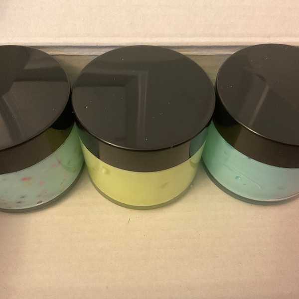 3 plain 2 OZ slime Sample Box, sample box 2, butter, glossy, foam